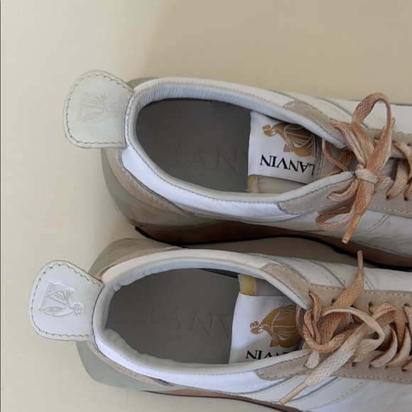 LANVIN Men’s Bumper Optic White Nylon / Nappa Leather and Suede Running Sneakers - Picture 3 of 7
